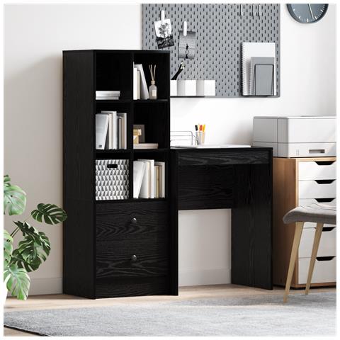 Scrivania con spazio di archiviazione in rovere nero legno ingegnerizzato - Foto 2