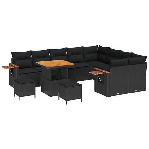 Set Divano da Giardino con cuscino 12 pcs Nero Poly Rattan - Foto 1