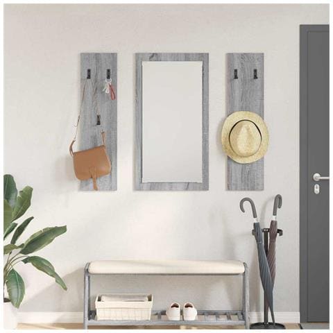 Appendiabiti a muro con specchio Grigio sonoma 96 x 1.5 x 90 cm - Foto 2
