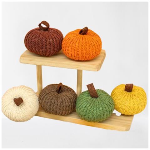 Set Di 6 Mini Ornamenti Di Zucca Lavorati A Maglia Per Decorazioni Autunnali E Del Ringraziamento - Foto 1