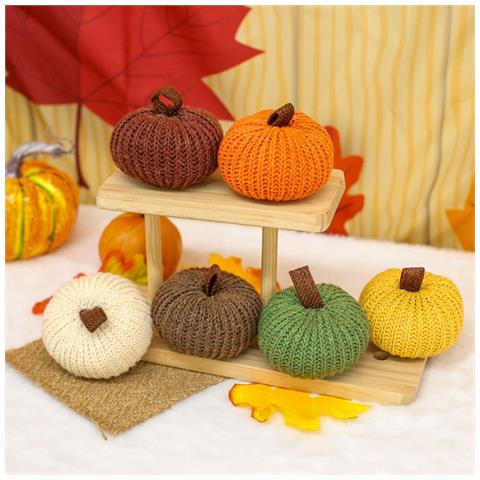 Set Di 6 Mini Ornamenti Di Zucca Lavorati A Maglia Per Decorazioni Autunnali E Del Ringraziamento - Foto 2