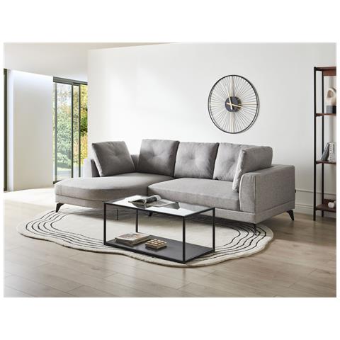 Divano Angolare 3 Posti Marum Lino Sintetico Grigio Lato Destro - Foto 1