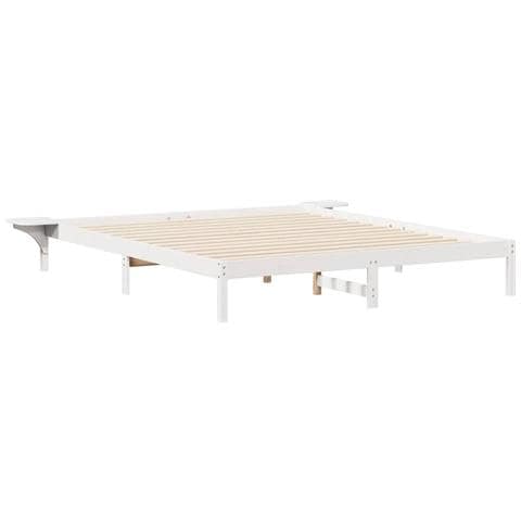 Letto con Tavolini Laterali Bianco 180 x 220 cm Pino massello - Foto 1