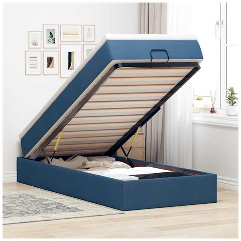 Struttura Letto Pouf con Materasso Blu 80x200 cm in Tessuto - Foto 2