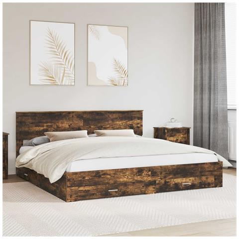 Struttura del letto Rovere fumé 200 x 200 cm Legno multistrato - Foto 2