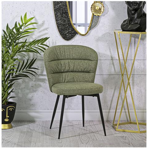 Sedia Losanna Verde Salvia Imbottita In Tessuto Con Gambe In Metallo - Set 2 Pz - Foto 8