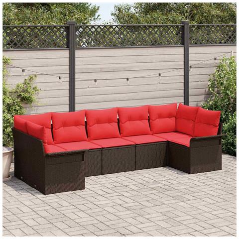 Set Divano da Giardino con cuscino 7 pcs Marrone Poly Rattan - Foto 2