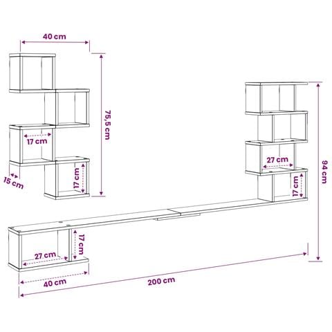 Mensola per TV da muro Bianco 200 x 15 x 94 cm - Foto 9