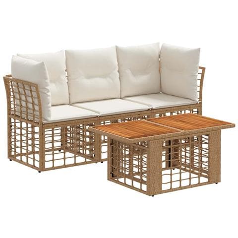 Set Divano da Giardino 4 pz Naturale e Bianco Crema polyrattan - Foto 1