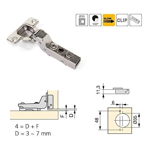 1011807 Kit Cerniera Collo Alto Con Scodellino Ø35mm 100chiusura Soft E Basetta Euro Con Regolazione Eccentrica, Set Di 20 - Foto 2