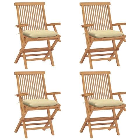 Sedie da Giardino con Cuscini Bianco Crema 4pz Massello di Teak - Foto 1