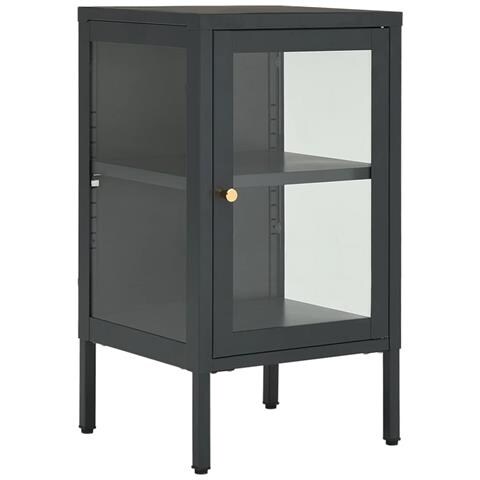Credenza Antracite 38x35x70 Cm In Acciaio E Vetro - Foto 1