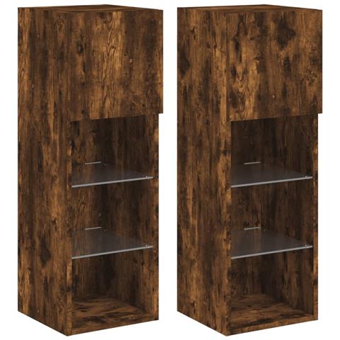 Mobili Porta Tv Con Luci Led 2 Pz Rovere Fumo 30,5x30x90 Cm - Foto 2