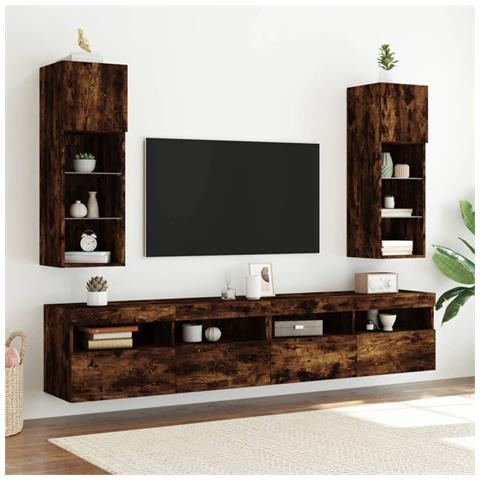 Mobili Porta Tv Con Luci Led 2 Pz Rovere Fumo 30,5x30x90 Cm - Foto 3