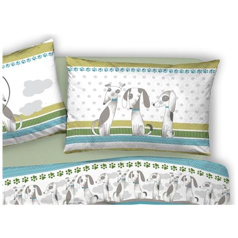 Copripiumino Sacco Piumone Pensieri Delicati Cotone Disegno Bau Bau Matrimoniale Verde - Foto 2