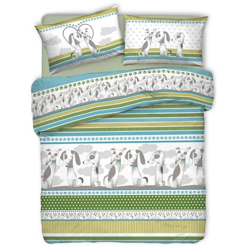 Copripiumino Sacco Piumone Pensieri Delicati Cotone Disegno Bau Bau Matrimoniale Verde - Foto 1