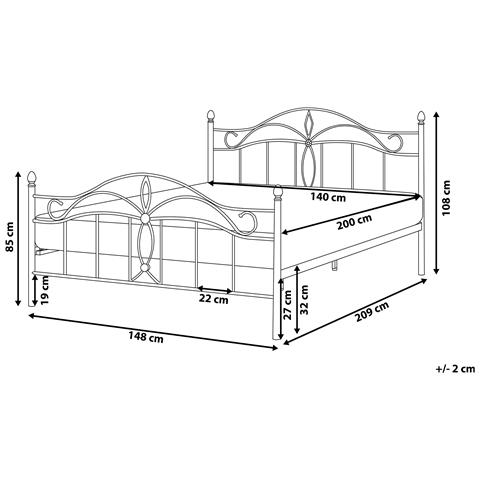 Letto Metallo Antlia 140 X 200 Cm Nero - Foto 2