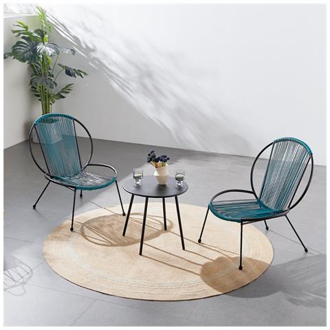 Rete Set Di 2 Poltrone + 1 Tavolino Blu - Foto 4