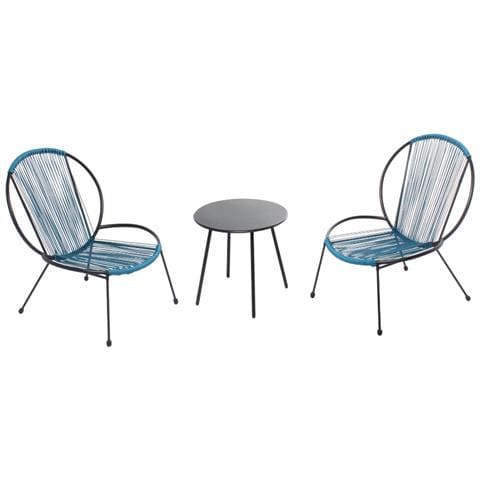 Rete Set Di 2 Poltrone + 1 Tavolino Blu - Foto 1