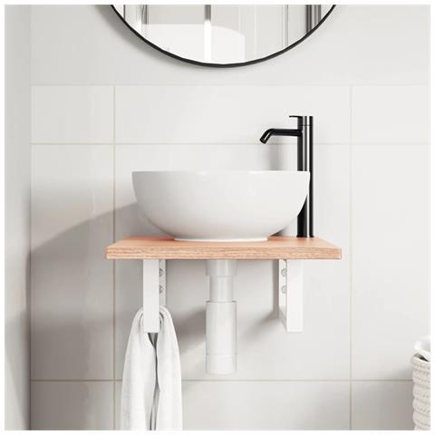 Ripiano A Parete Per Lavabo In Acciaio E Massello Di Rovere - Foto 3