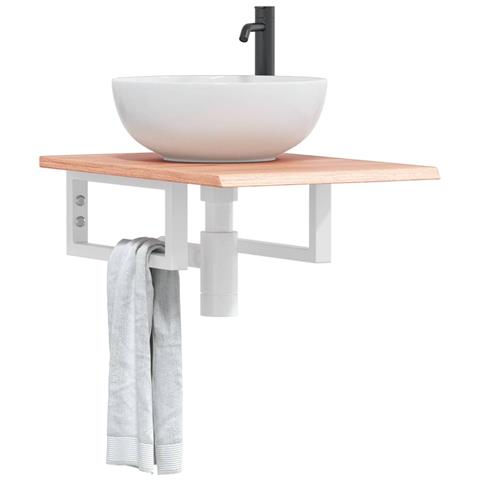 Ripiano A Parete Per Lavabo In Acciaio E Massello Di Rovere - Foto 1