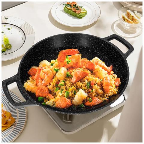 Wok Da Paella Con Rivestimento Antiaderente Effetto Marmo 32 Cm, Nero - Foto 2