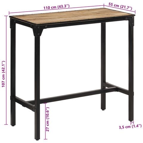 Tavolo da Bar 110x55x107 cm in Legno Grezzo Massello di Mango - Foto 2