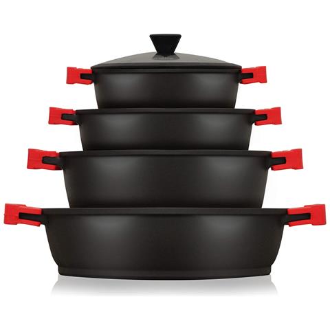 Blackt4b Set Pentole Induzione Set Pentole 8 Pezzi Alluminio Fuso, Coperchi Vetro Nero - Foto 1