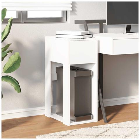 Supporto A Torre Per Computer Con Cassetto Bianco 30x44x74 Cm - Foto 3