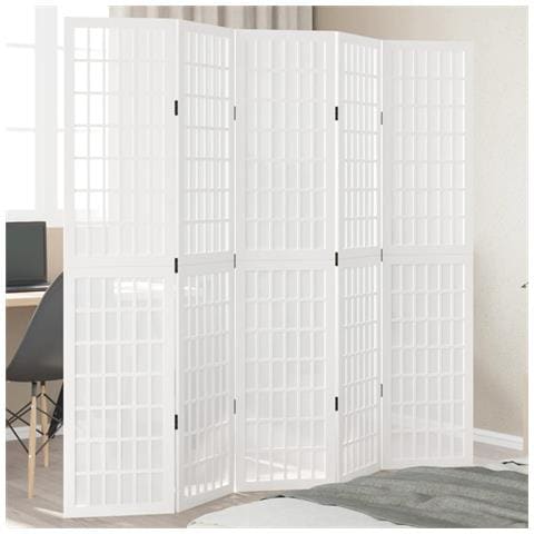 Divisorio Ambienti 5pannelli Bianco Legno Massello Di Paulownia - Foto 1