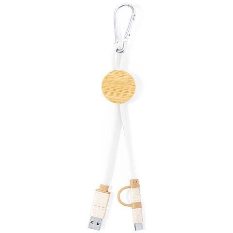 Cavo Caricatore Triplo Bambù Nature: Micro Usb, Tipo C E Lightning 5v Dc 2,4a 3,3x22x1 Cm. Beige - Foto 1
