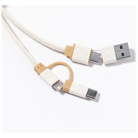 Cavo Caricatore Triplo Bambù Nature: Micro Usb, Tipo C E Lightning 5v Dc 2,4a 3,3x22x1 Cm. Beige - Foto 2