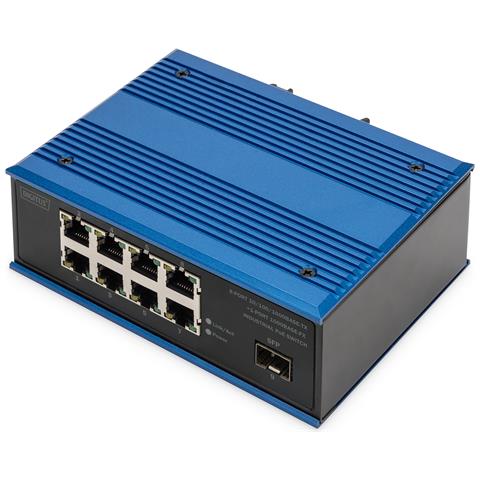 Switch PoE di rete Gigabit Ethernet a 8 porte, industriale, non gestito, 1 collegamento SFP - Foto 1