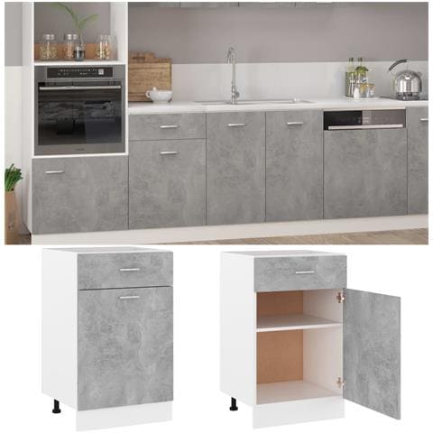 Armadio Inferiore Cassetto “lyon” Grigio Cemento 50x46x81,5 - Foto 1