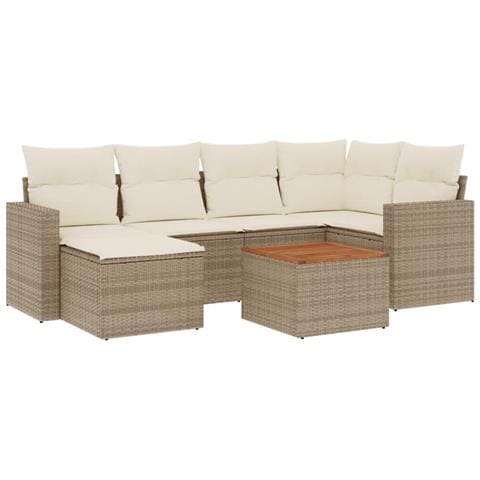 Set Divani da Giardino 7 pz con Cuscini Beige in Polyrattan - Foto 1