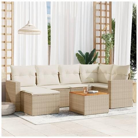 Set Divani da Giardino 7 pz con Cuscini Beige in Polyrattan - Foto 2