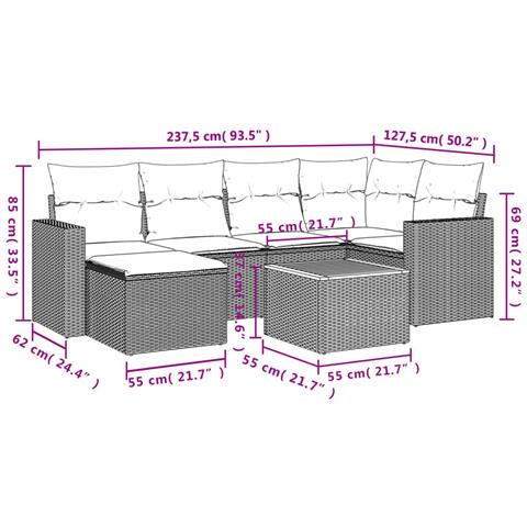 Set Divani da Giardino 7 pz con Cuscini Beige in Polyrattan - Foto 3