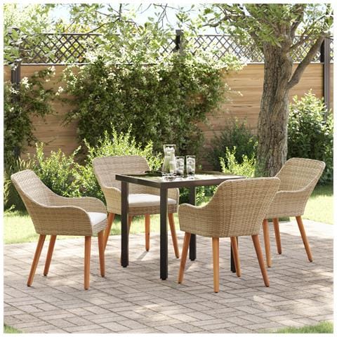 Set da Pranzo per Giardino da 5 pezzi in Rattan Poliestere Beige - Foto 2