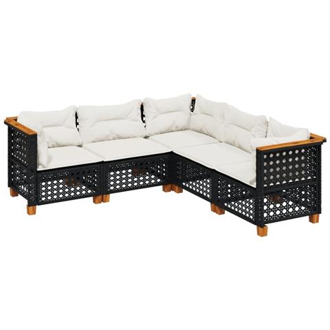 Set Divani da Giardino 5 pz con Cuscini in Polyrattan Nero - Foto 1