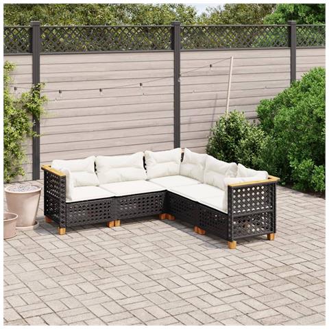 Set Divani da Giardino 5 pz con Cuscini in Polyrattan Nero - Foto 2