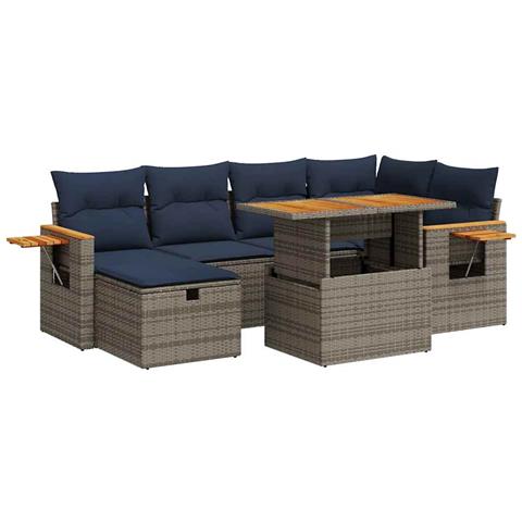 Set Divani da Giardino con Cuscini 7pz Nero Polyrattan Acacia - Foto 1