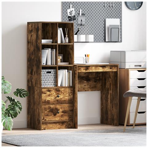 Scrivania con spazio di archiviazione in rovere affumicato e legno ingegnerizzato - Foto 2