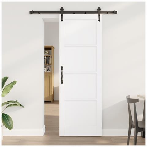Porta Scorrevole  con Set di Accessori 'ORKDAL'Legno Solido Bianco di Pino, Porta Interna  'ORKDAL'Bianco 73.5x211x4 cm Legno Solido di Pino - Foto 2