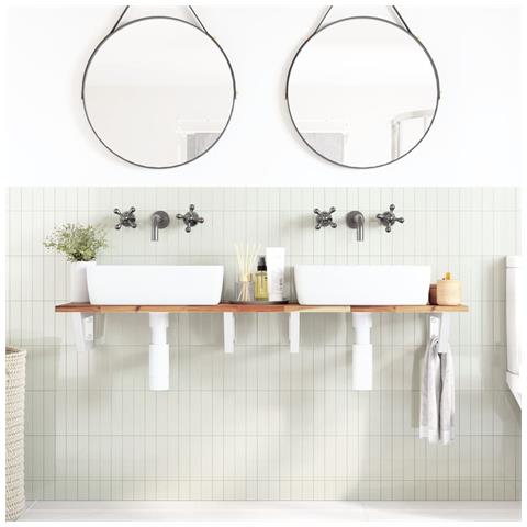 Ripiano A Parete Per Lavabo In Acciaio E Massello Di Acacia - Foto 2