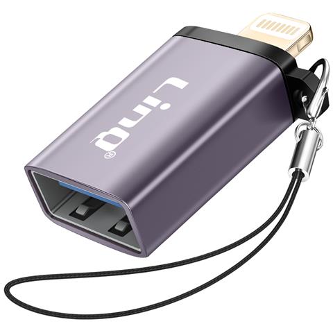 Adattatore Otg Usb Femmina A Lightning Maschio Con Dragonne A Moschettone, Grigio - Foto 1