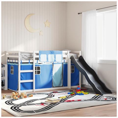 Letto a Castello con Scivolo e Tende Blu 90x190 cm - Foto 2