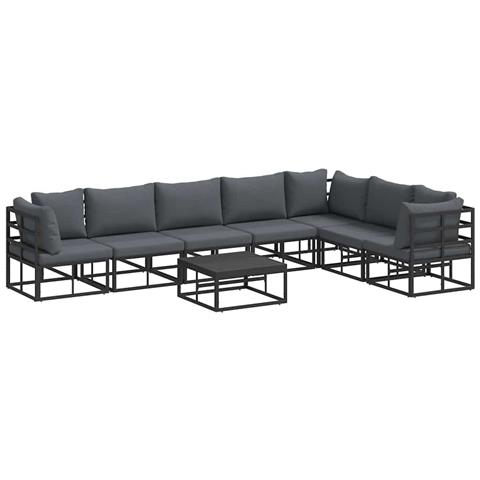 Set Divano da Giardino con cuscino 8 pcs Nero Alluminio - Foto 1
