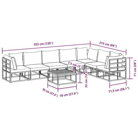 Set Divano da Giardino con cuscino 8 pcs Nero Alluminio - Foto 9