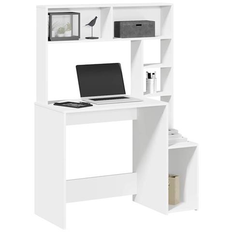 Scrivania con Mensole Bianca 100x45x140 cm in Legno Multistrato - Foto 2