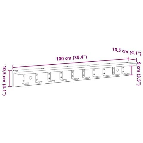 Appendiabiti a muro rovere artigianale 100 x 10.5 x 10.5 cm - Foto 9